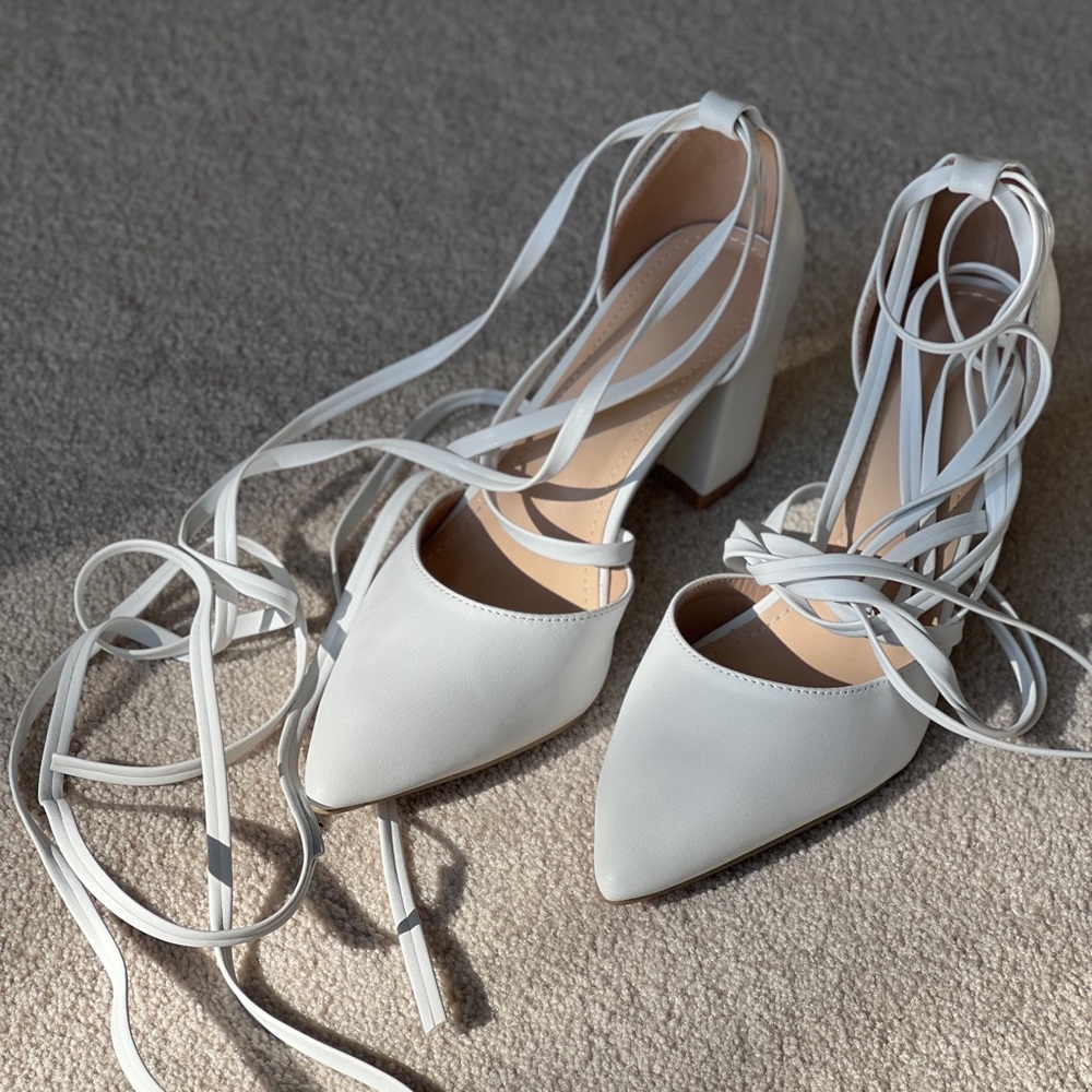 Elegant White Women's Lace-Up Heels